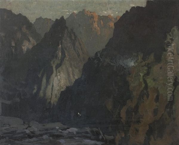 Mountain Landscape, Possibly The Cullins, Skye Oil Painting by James Paterson