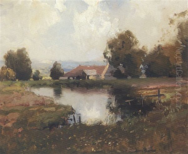 The Duck Pond At Moffatt Mill Oil Painting by James Paterson