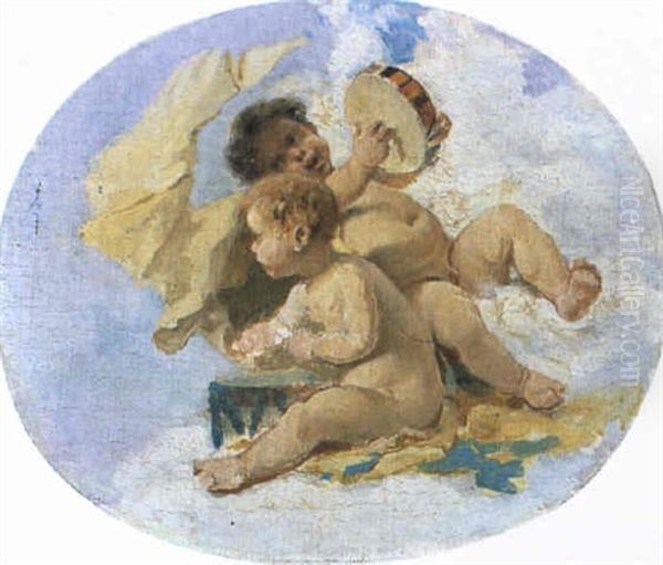 Putti Con Tamburello Oil Painting by Teofilo Patini