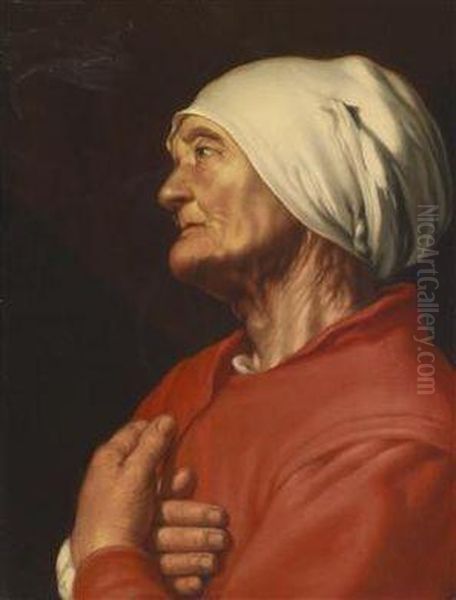 An Elderly Lady In A Red Costume Oil Painting by Hendrick Bloemaert