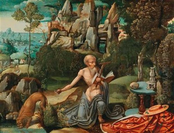 Saint Jerome In The Wilderness Oil Painting by Joachim Patinir