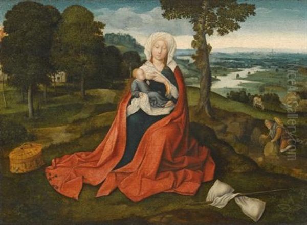 Virgin And Child Seated Before An Extensive Landscape by Joachim Patinir