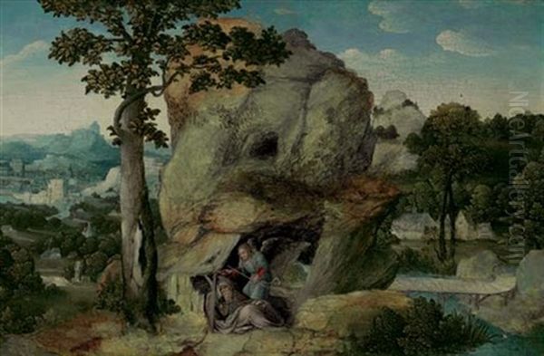 An Extensive Landscape With Elijah And The Angel Oil Painting by Joachim Patinir