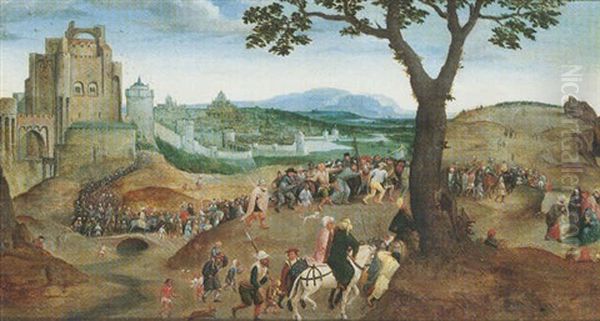 Landscape With The Procession To Calvary Oil Painting by Joachim Patinir