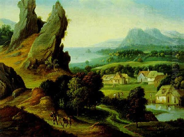 Landschaft Mit Bauernhausern Und Einer Meeresbucht Oil Painting by Joachim Patinir