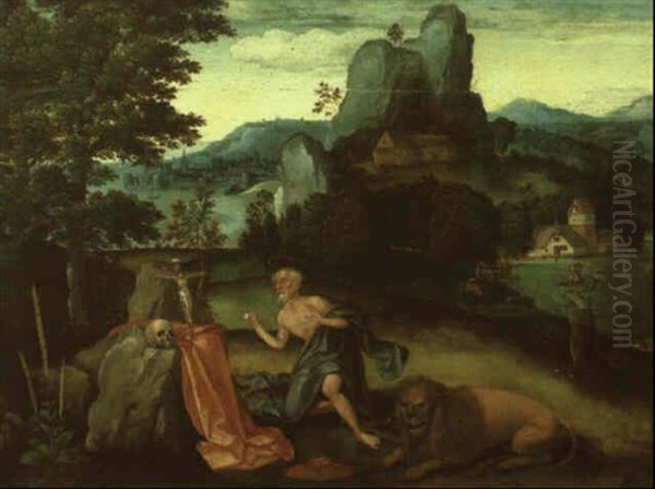 Saint Jerome Penitent, Dans Un Paysage De Montagne Oil Painting by Joachim Patinir