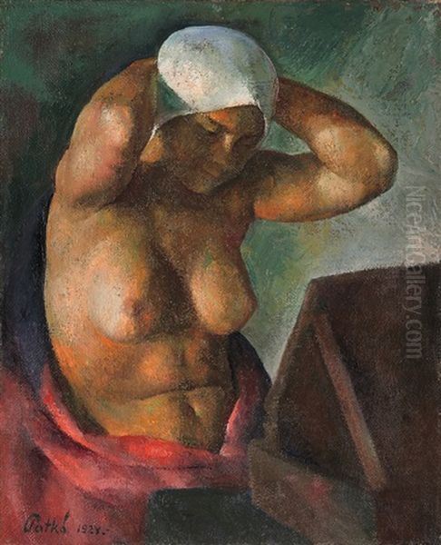 Nude In Front Of A Mirror (after Bath) Oil Painting by Karoly Patko