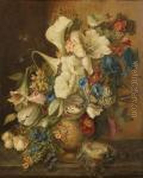 Stilleven Met Bloemen Op Entablement Oil Painting by Arnoldus Bloemers