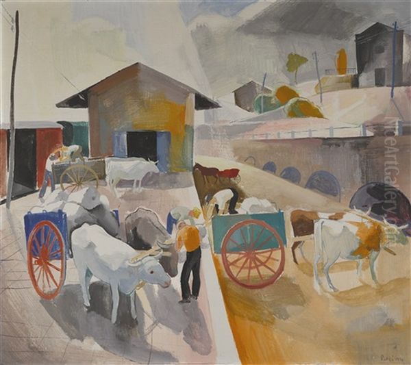 Loading Ox Carts Oil Painting by Karoly Patko