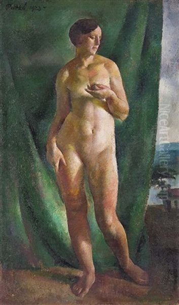 Nude Before Green Hagings Oil Painting by Karoly Patko