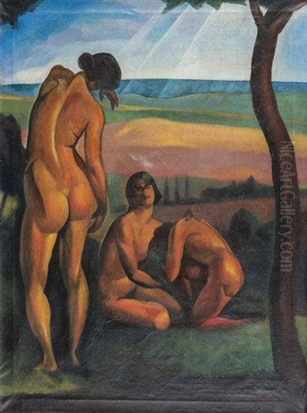 Trois Femmes Dans Un Paysage Oil Painting by Karoly Patko