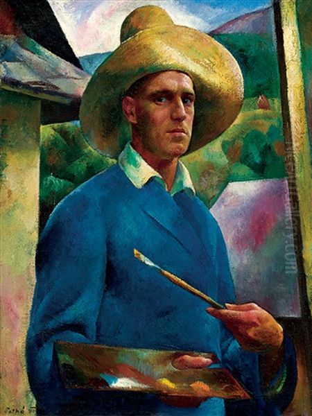 Self-portrait With A Hat Oil Painting by Karoly Patko