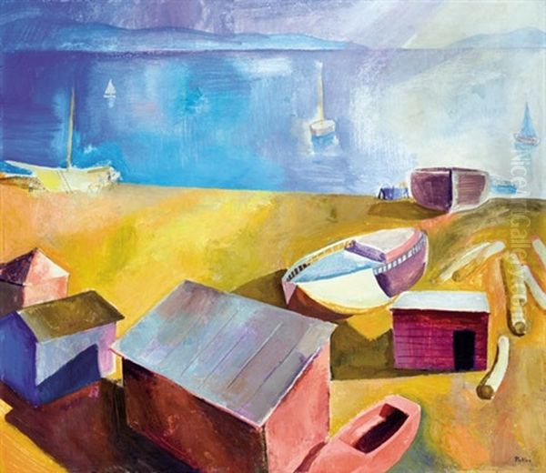 Naples Bay (shipbuilding In The Naples Bay) Oil Painting by Karoly Patko