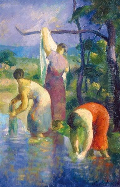 Washing Women Oil Painting by Karoly Patko