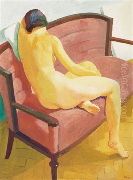 Modell Muteremben, Hatterben Falnak Tamasztott Vasznakkal (model In A Studio With Canvases Leaning Against The Wall In The Background) Oil Painting by Karoly Patko