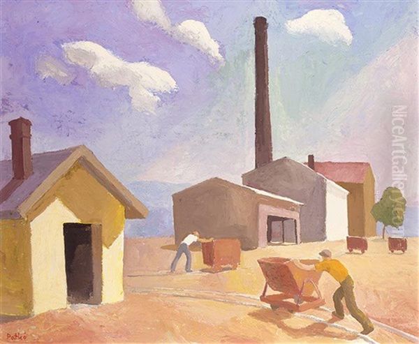 Factory Yard Oil Painting by Karoly Patko