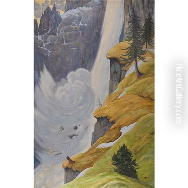 L'avalanche Oil Painting by Remo Patocchi