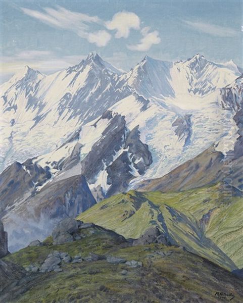 Die Mischabelgruppe Vom Fletschhorn Aus Oil Painting by Remo Patocchi