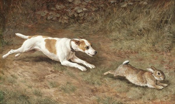 Run Rabbit Run; A Pair Oil Painting by Frank Paton