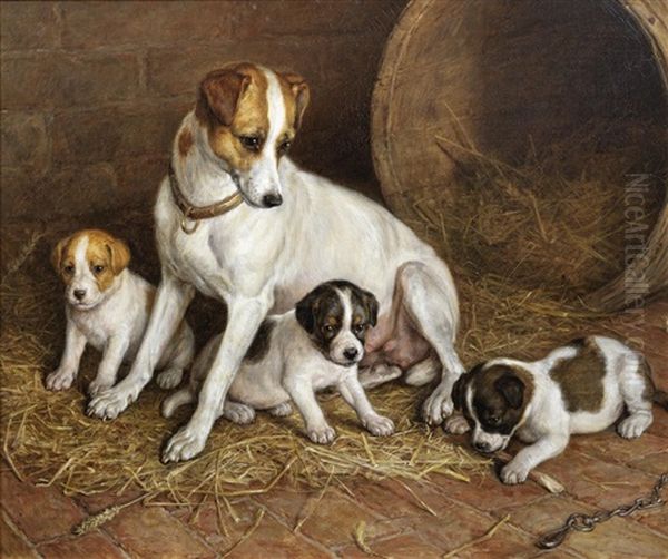 Terrier Bitch And Puppies Oil Painting by Frank Paton