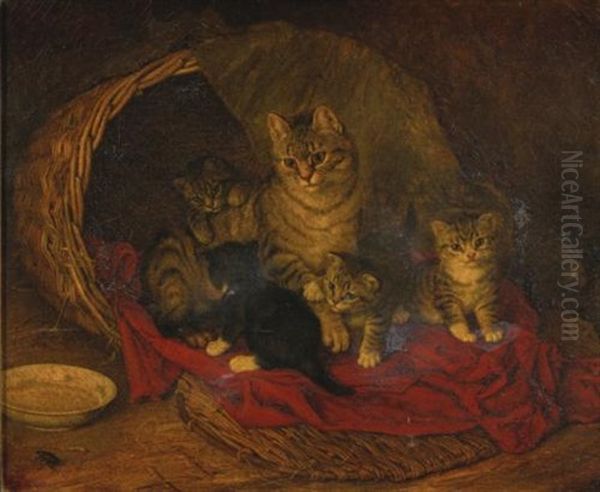 Cat And Kittens Oil Painting by Frank Paton