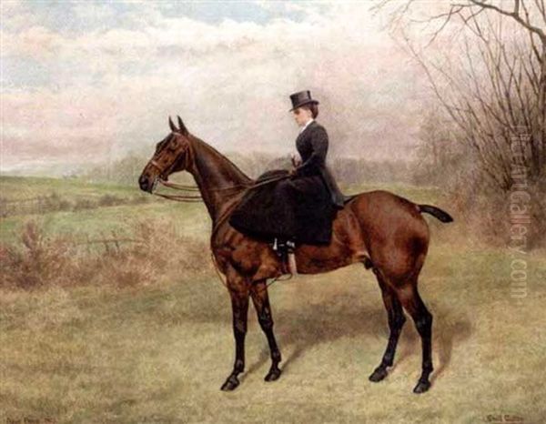 Lady Riding Side Saddle (in Collab. W/cecil Cutler) Oil Painting by Frank Paton