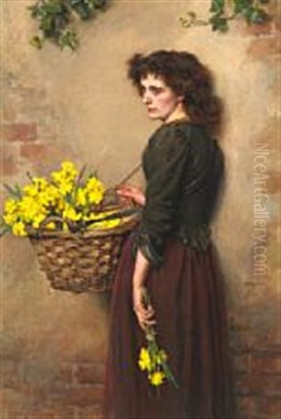 A Flower Girl Oil Painting by Edward Patry