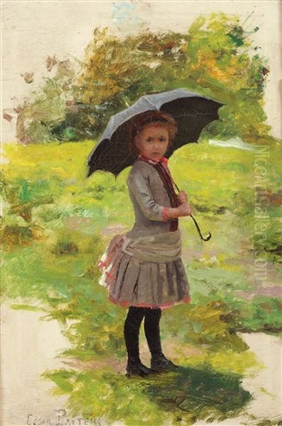 Jeune Fille Au Parapluie Oil Painting by Cesar Pattein