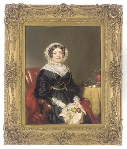 Portrait Of A Lady In A Black Dress With Lace Trim Oil Painting by William Patten Jr.