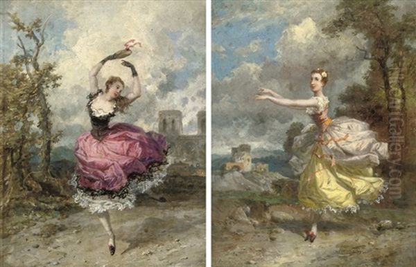 Carlotta Grisi As La Esmeralda At Her Majesty's Theatre (+ Lucile Grahn As Orithia In Les Camp Des Amazones At Her Majesty's Theatre; Pair) Oil Painting by George Patten