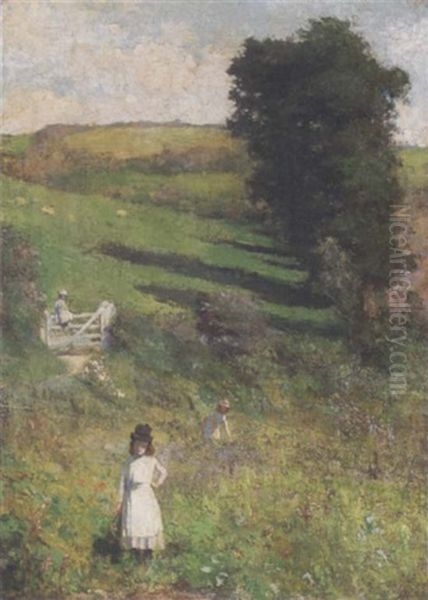 Children In A Meadow Oil Painting by James Patterson