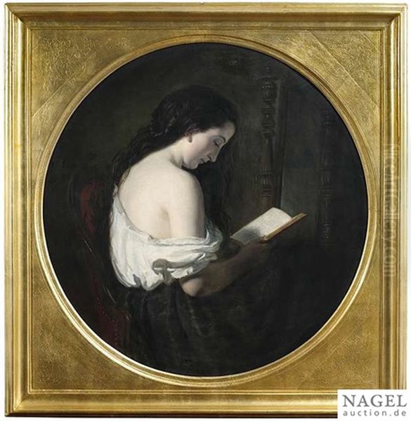 A Reading Girl Oil Painting by Otto Patzig