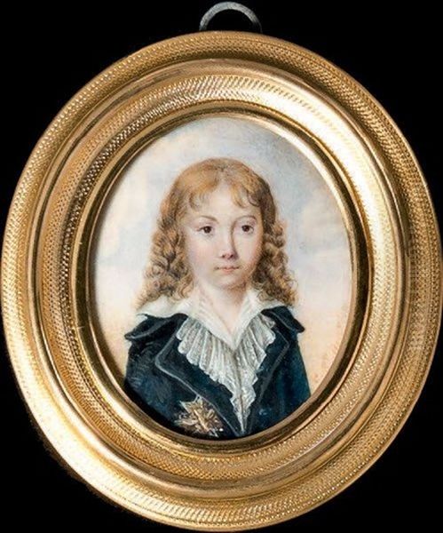 Portrait Du Dauphin De France Louis Xvii En Veste Bleue, Plaque Du Saint-esprit, Chemise De Dentelle Et Col Entrouverts Oil Painting by Alexandre Pau de Saint Martin