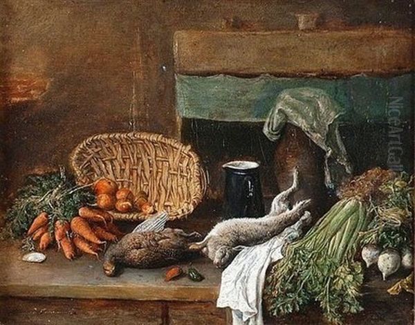 Nature Morte Au Lievre Et Legumes Oil Painting by Alexandre Pau de Saint Martin