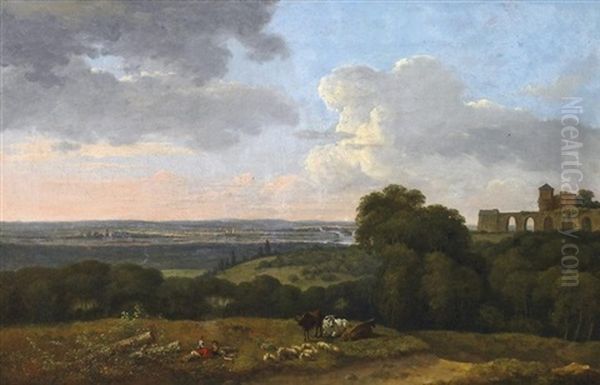 Weite Landschaft Mit Burganlage Und Staffagefiguren Oil Painting by Alexandre Pau de Saint Martin