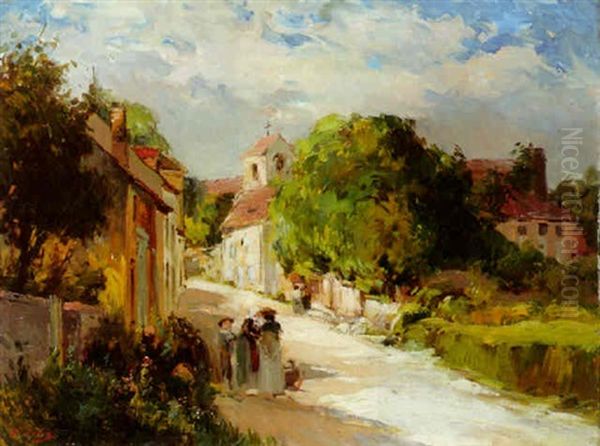 Paysage Avec Village Et Promeneurs Oil Painting by Alexandre Pau de Saint Martin