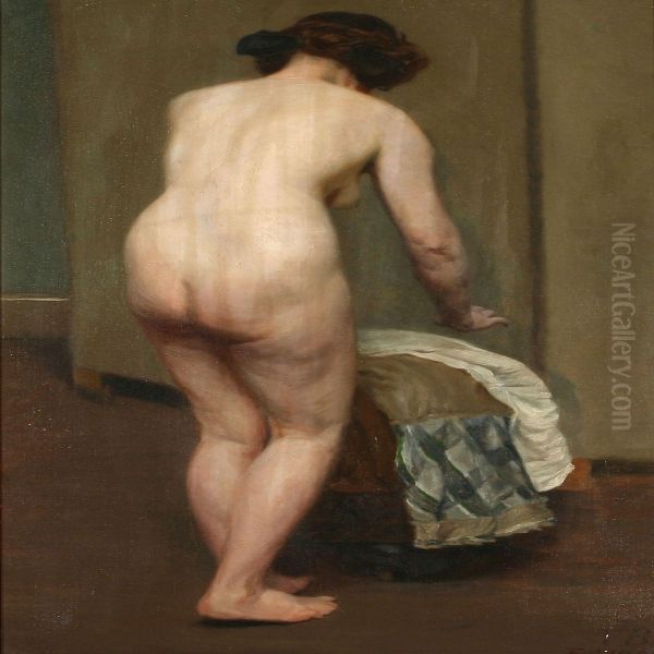 A Nude Female Model Seen From The Back Oil Painting by Gustav Vilhelm Blom