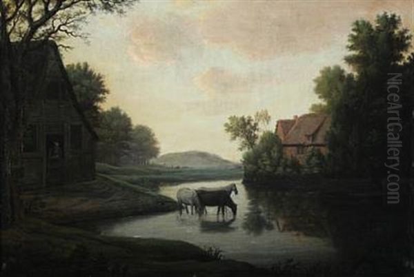 Landscape With Horses Oil Painting by Erik Pauelsen