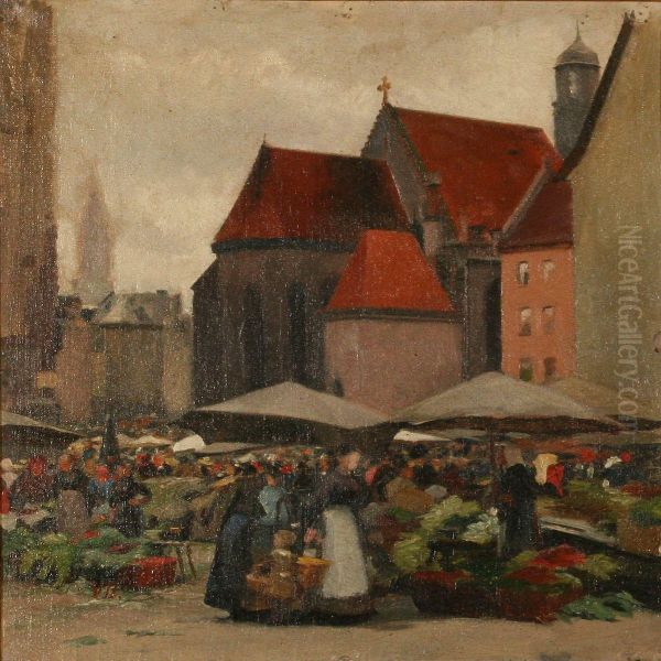 Market Scene From Nuremberg Oil Painting by Gustav Vilhelm Blom