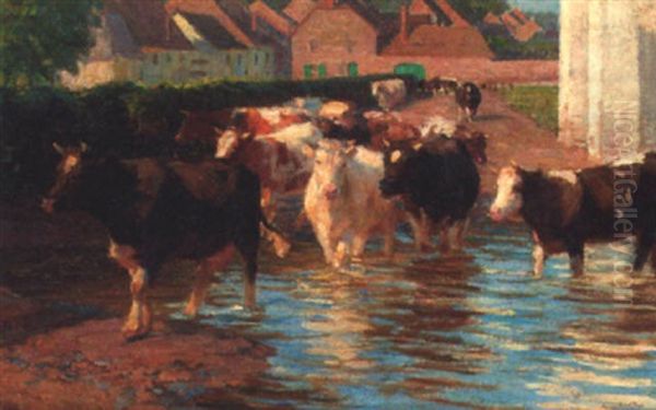 Cattle Fording A River by Ernst Paul