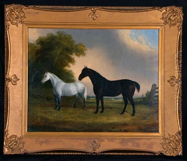 Two Horses In Landscape Oil Painting by John Dean (Sir) Paul