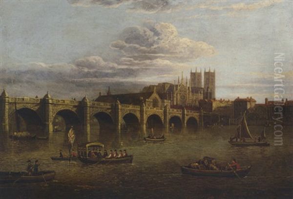 Old Westminster Bridge, With The Abbey Beyond Oil Painting by John Dean (Sir) Paul