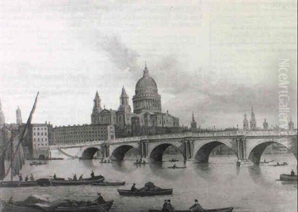 View Of The Thames At Blackfriar's Bridge Looking Towards St. Paul's Oil Painting by John Dean (Sir) Paul