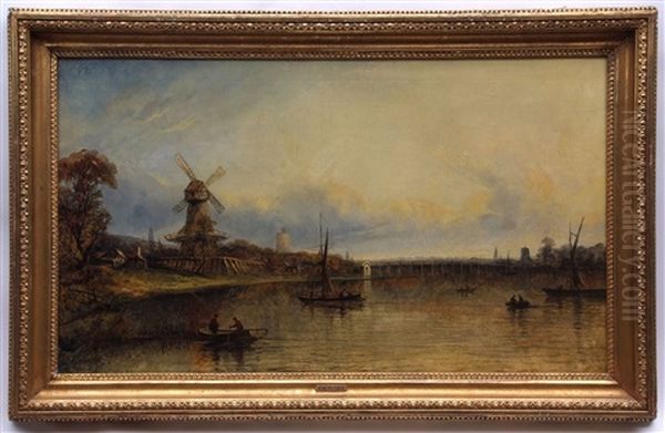 River Landscape With Fishing Boats Oil Painting by Joseph Paul