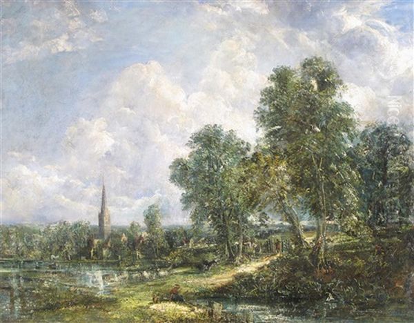 Salisbury Cathedral From Harnham Oil Painting by Joseph Paul