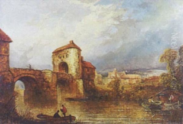 Boatmen Below A Bridge Oil Painting by Joseph Paul