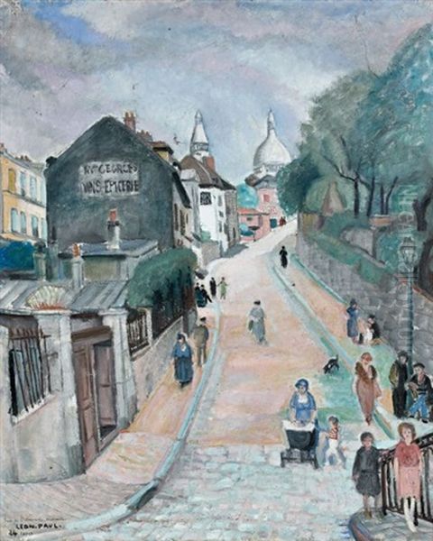 Rue De L'abreuvoir, Montmartre Oil Painting by Leon Eugene Paul