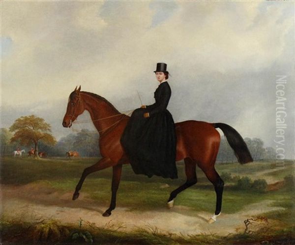 Elegant Lady On Her Hunter Oil Painting by John Paul