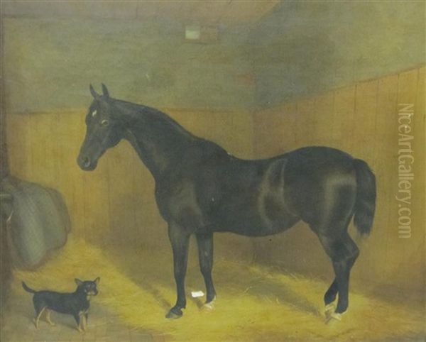 Study Of A Hunter In A Stable With A Dog Oil Painting by John Paul