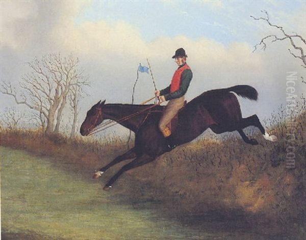 Study Of A Steeplechaser Taking A Fence Oil Painting by John Paul